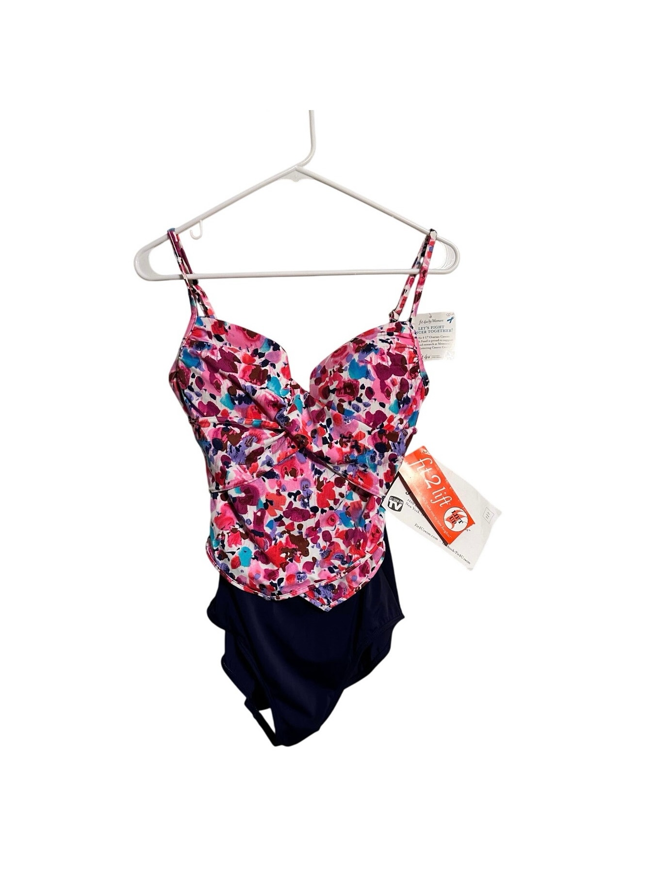 Fit 4 U Muticolored Pink Floral One Piece Bust Enhancing Swimsuit Size 10 Nwt